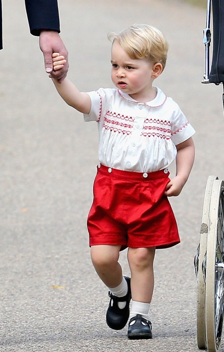 Mandatory Credit: Photo by REX Shutterstock (4895782z) Prince George arrive at the Church of St Mary Magdalene The Christening of Princess Charlotte at St. Mary Magdalene Church in Sandringham, Britain - 05 Jul 2015