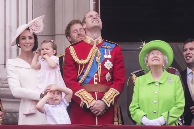 The Royal family attends the "Trooping of the Colour" which forms part of the Queen's 90th birthday celebrations at Buckingham Palace in London. Featuring: The Duchess of Cambridge, Princess Charlotte, Duke of Edinburgh, Queen Elizabeth II, Sophie the Countess of Wessex, Lady Louise Windsor Where: London, United Kingdom When: 11 Jun 2016 Credit: Euan Cherry/WENN.com